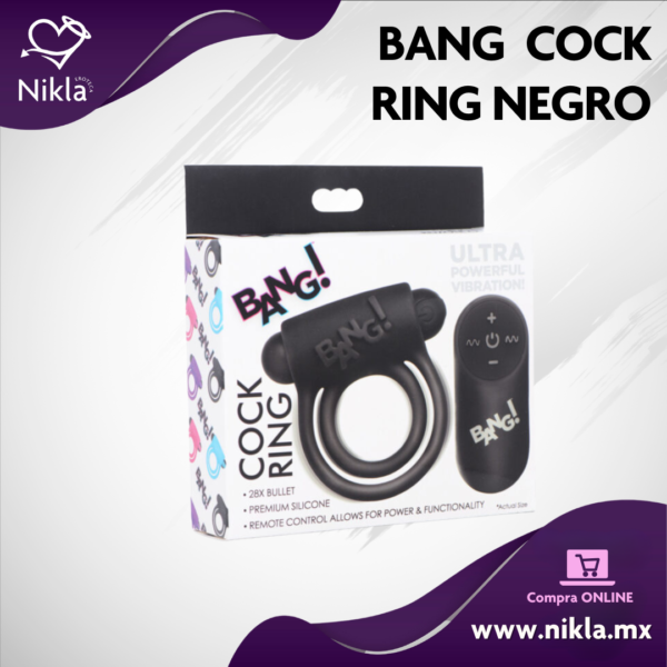 BANG  Cock Ring Negro – Anillo Vibrador con Bala a Control Remoto Recargable