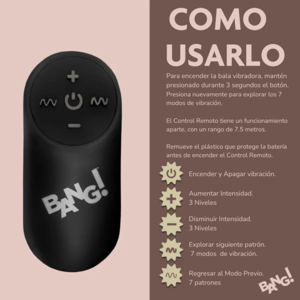 BANG! Cock Ring - Anillo Vibrador con Bala a Control Remoto Recargable - Imagen 9