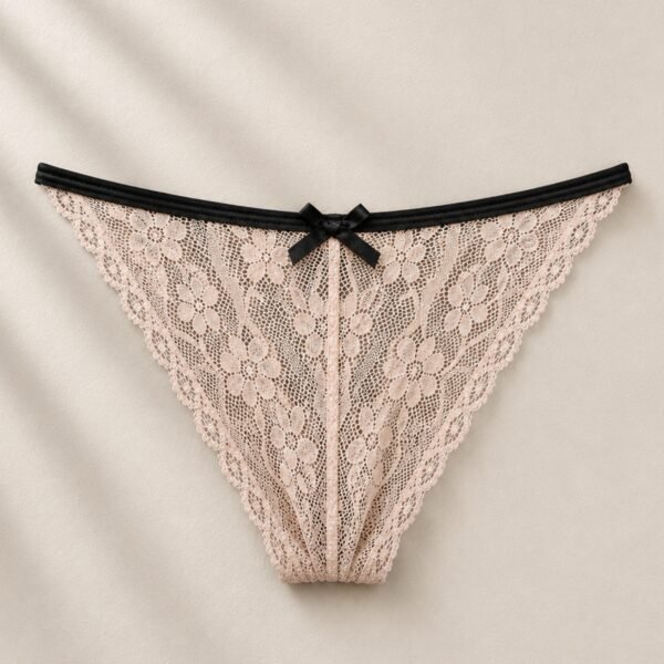 Bikini de Encaje Rosa con Moño Negro Talla XG- Bikini Valeria Rosa Talla XG