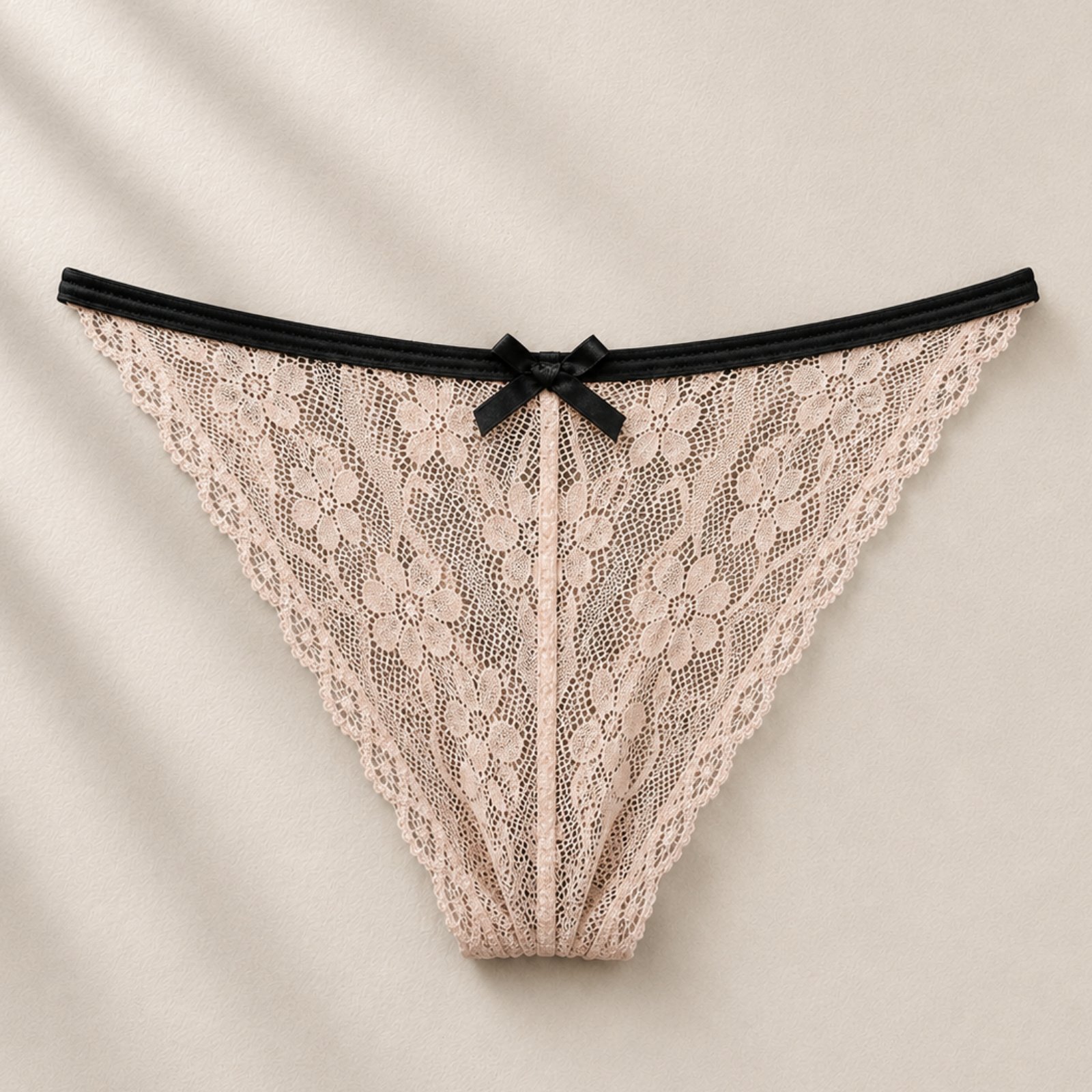 Bikini de Encaje Rosa con Moño Negro Talla XG- Bikini Valeria Rosa Talla XG - Imagen 2
