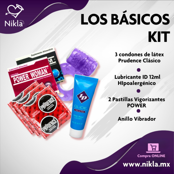 Los Básicos Kit Erótico – Condones, Lub, Vigorizantes y Anillo Vibrador