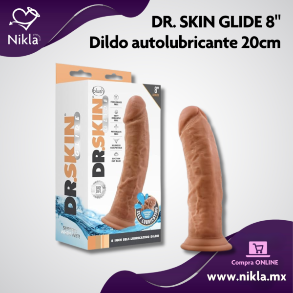 Dr. Skin Glide  8" - Dildo Autolubricante de 20 Grueso Mocha