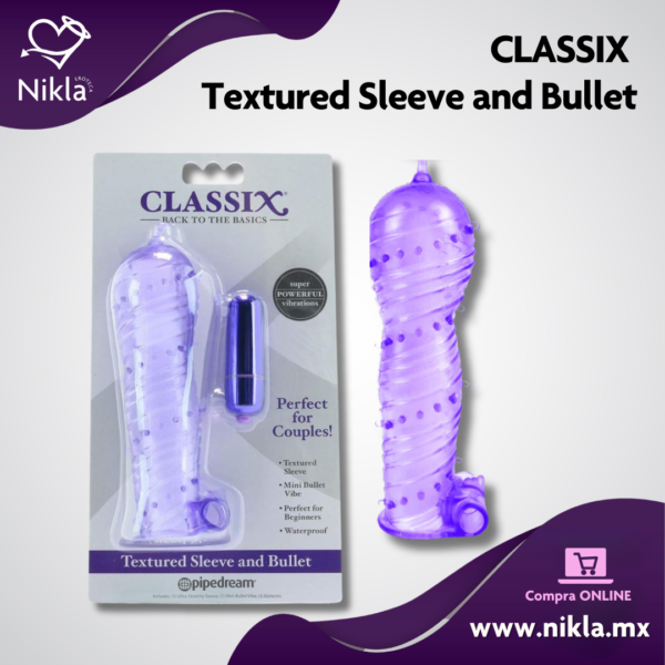 Textured Sleeve And Bullet - Funda para Pene con Bala Vibradora Morada