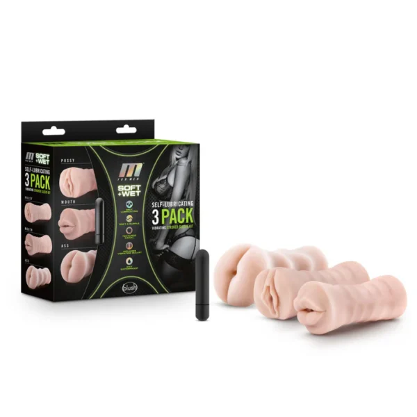M For Men Soft+Wet - Kit de 3 Masturbadores Boca, Vagina y Ano