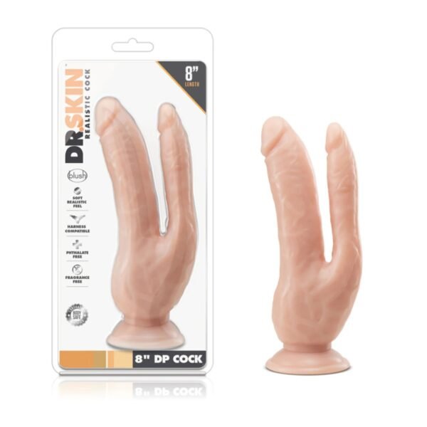 DR. SKIN 8″ DP COCK – Vanilla – Doble  Penetración
