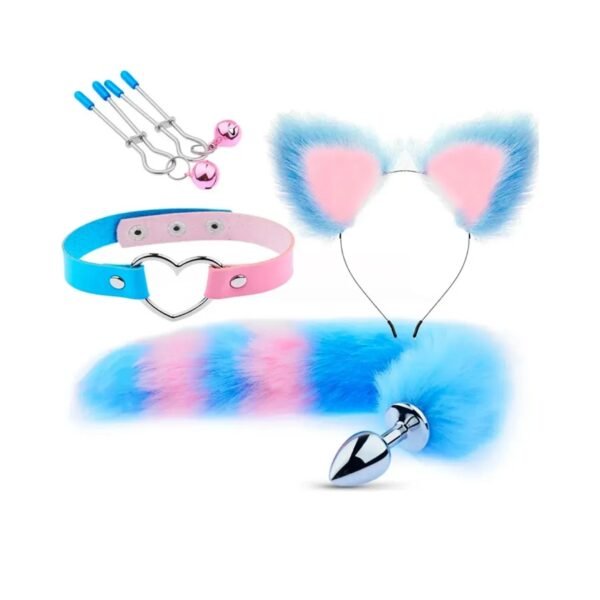 🐾 Set BDSM Animal – Zorro Rosa con Azul (4 piezas)
