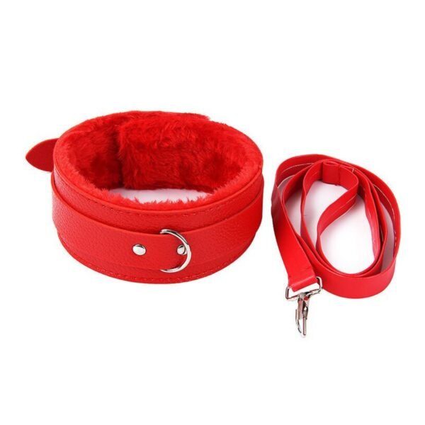 Collar de Dominación Afelpado con Correa Desmontable – Rojo