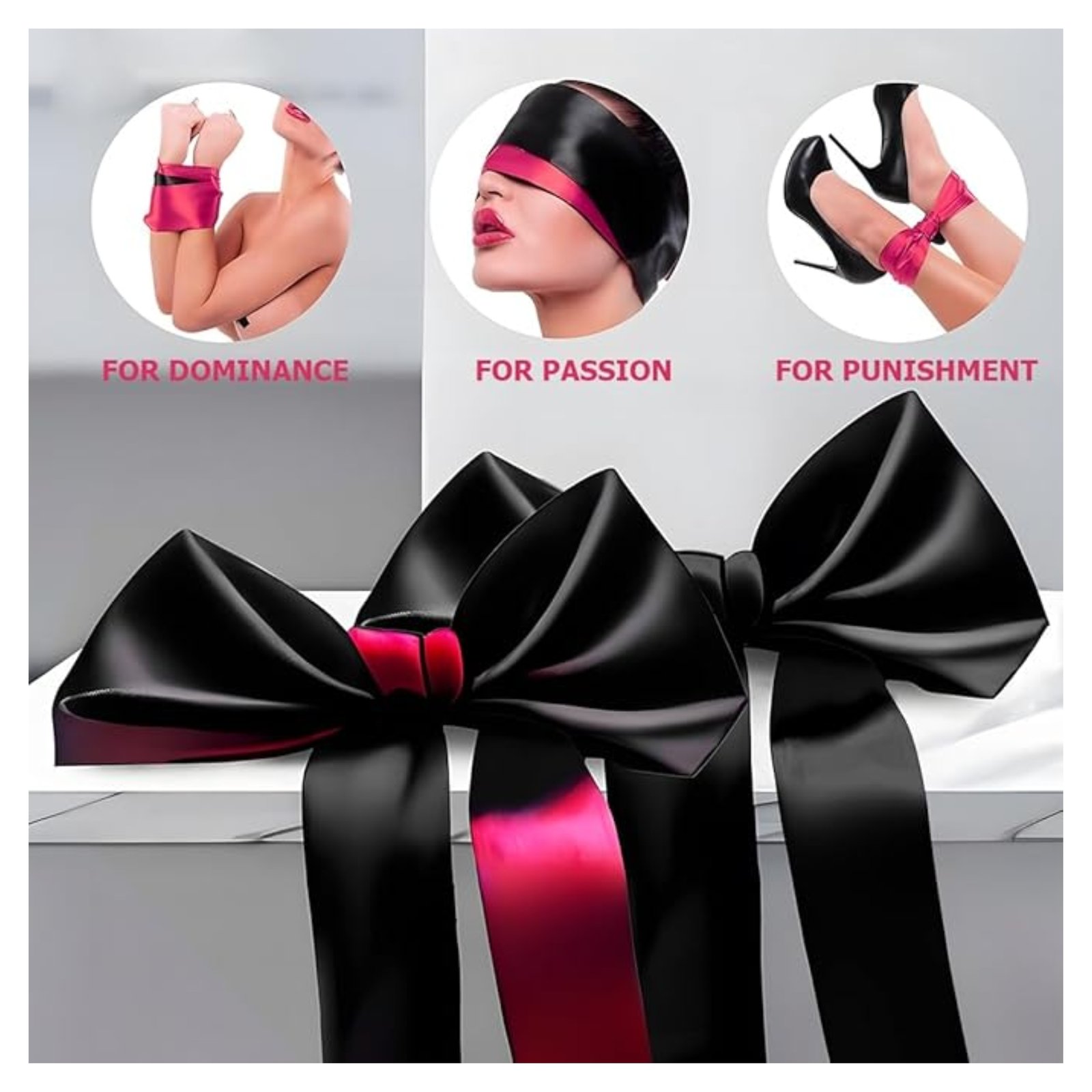 Antifaz de Satin Rojo con Negro- Antifaz de Tela Bondage - Imagen 3