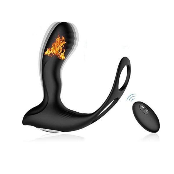 Prostate Massager with Ring, Vibrator & Heating Function (Masajeador Prostático con Anillo, Vibración y Función de Calor) – Negro con Control Gris