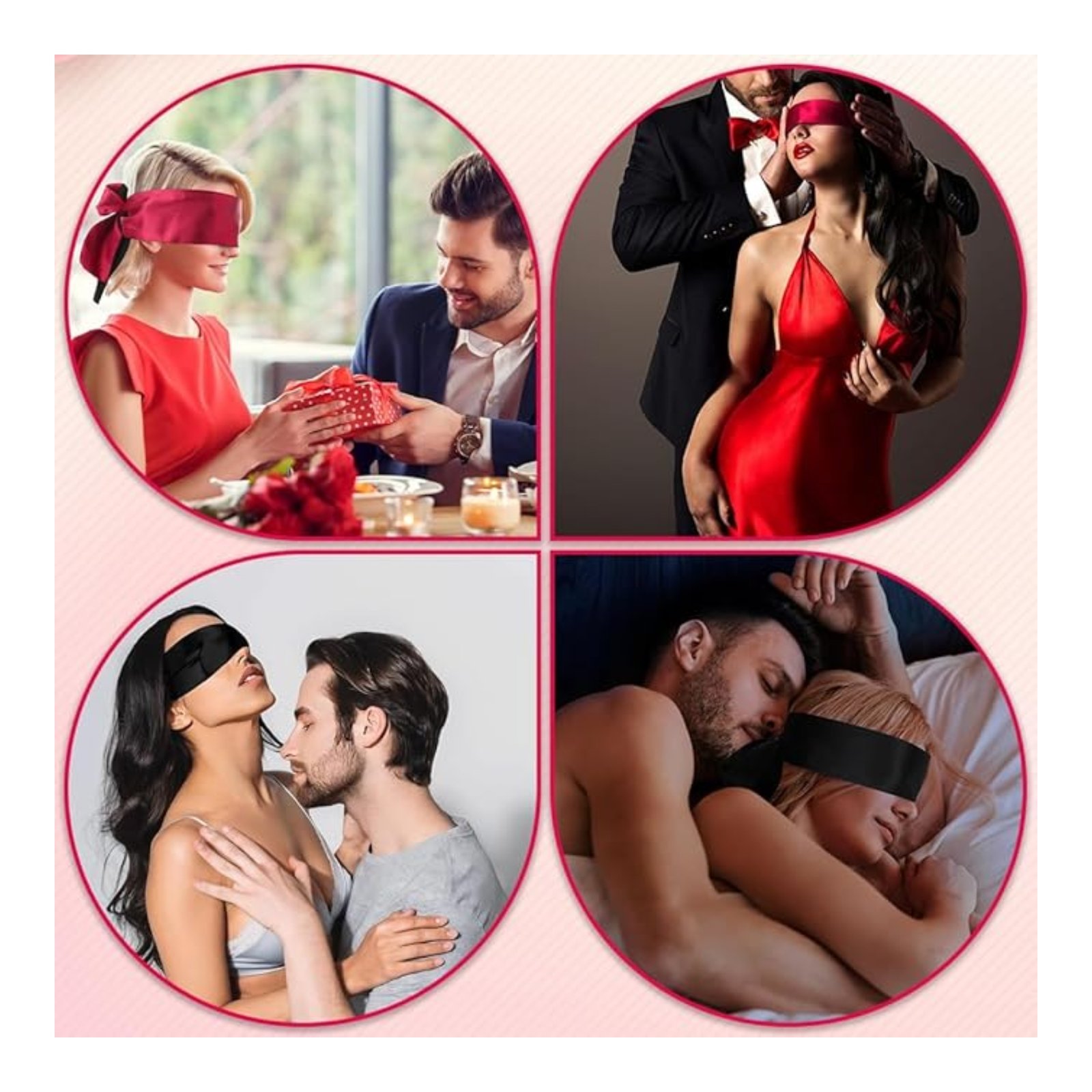 Antifaz de Satin Rojo con Negro- Antifaz de Tela Bondage - Imagen 4