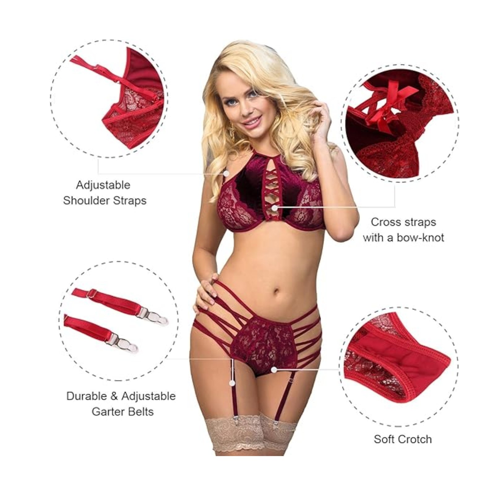 Set con Gamuza Rojo– Encaje y Terciopelo - Imagen 5