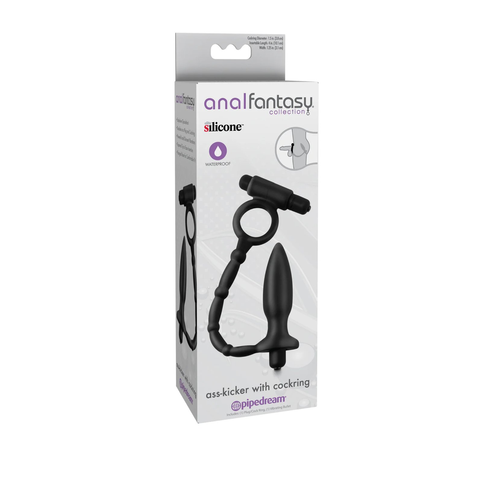 Anal Fantasy Collection – Kick-Kicker con Cockring (Estimulador Anal con Anillo para Pene) – Black / Negro (copia)