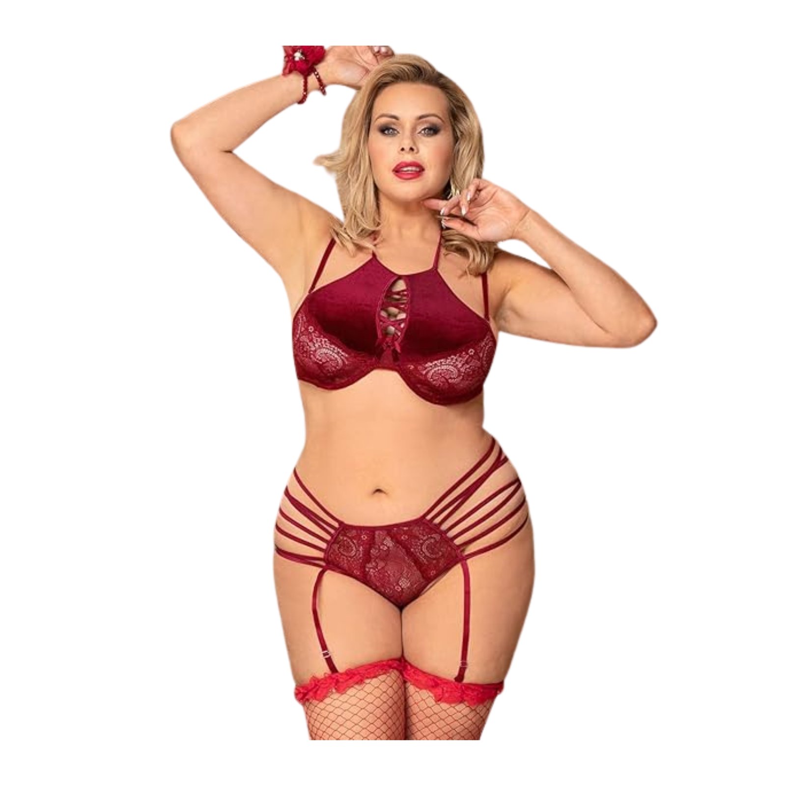 Set con Gamuza Rojo– Encaje y Terciopelo - Imagen 4