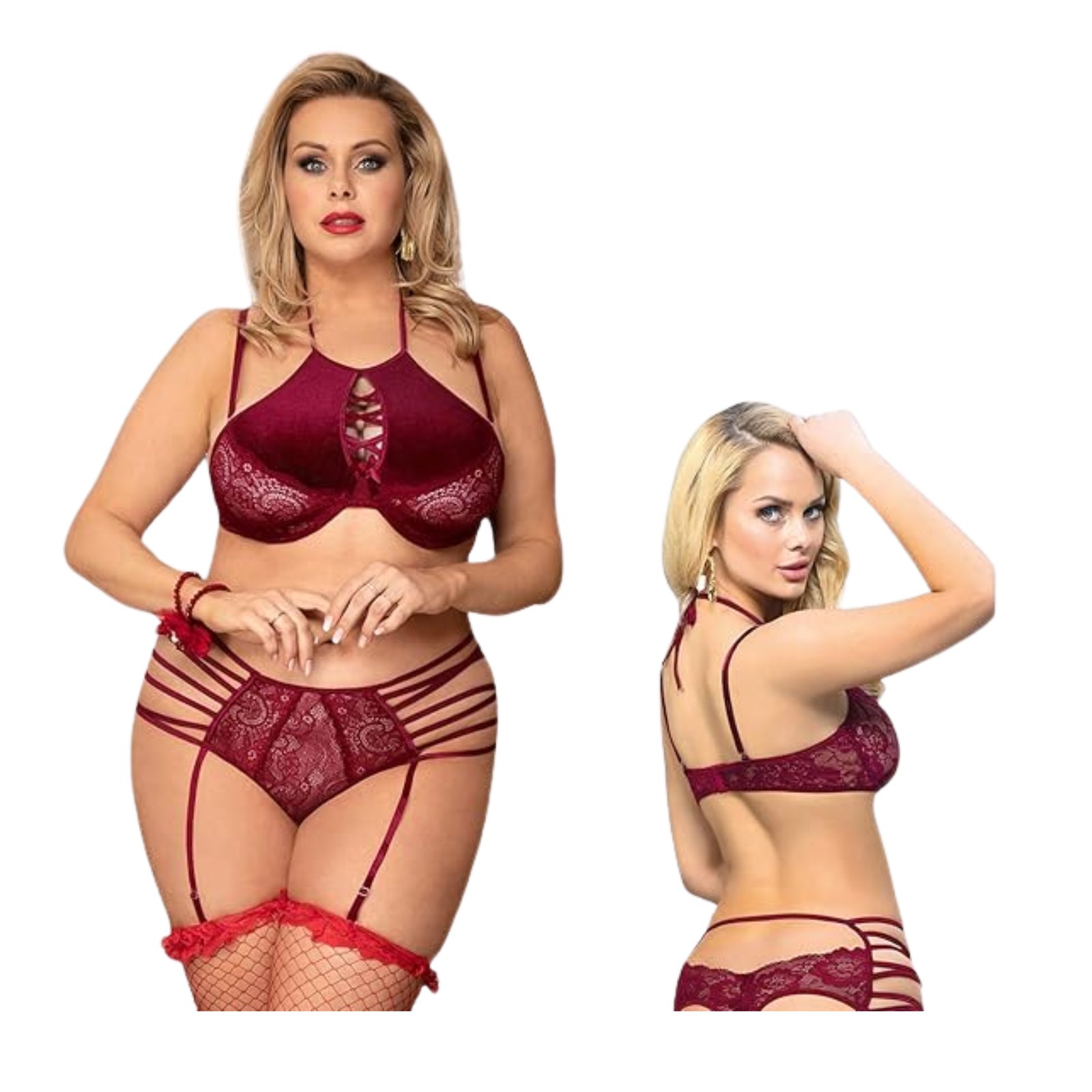 Set con Gamuza Rojo– Encaje y Terciopelo - Imagen 3