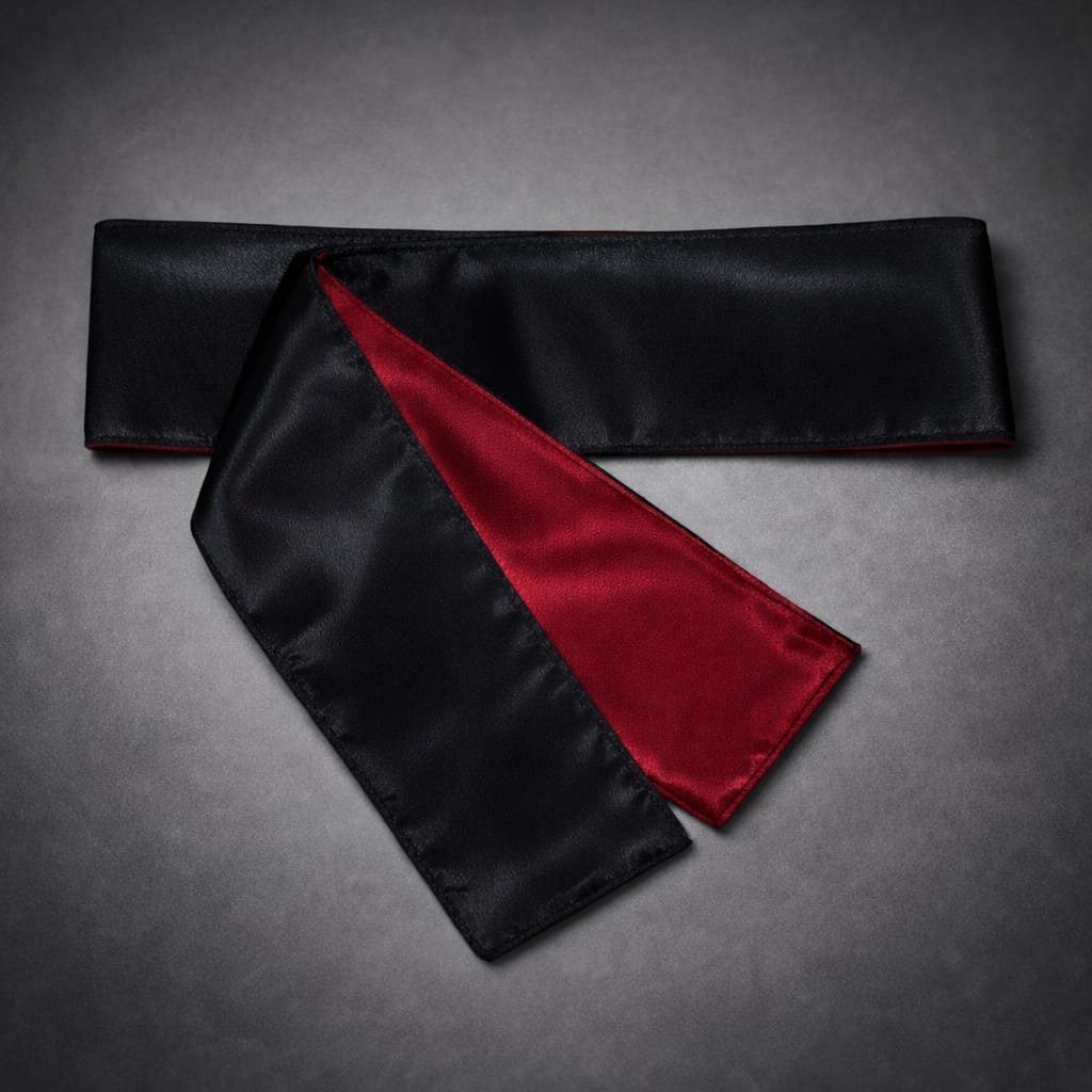 Antifaz de Satin Rojo con Negro- Antifaz de Tela Bondage - Imagen 2