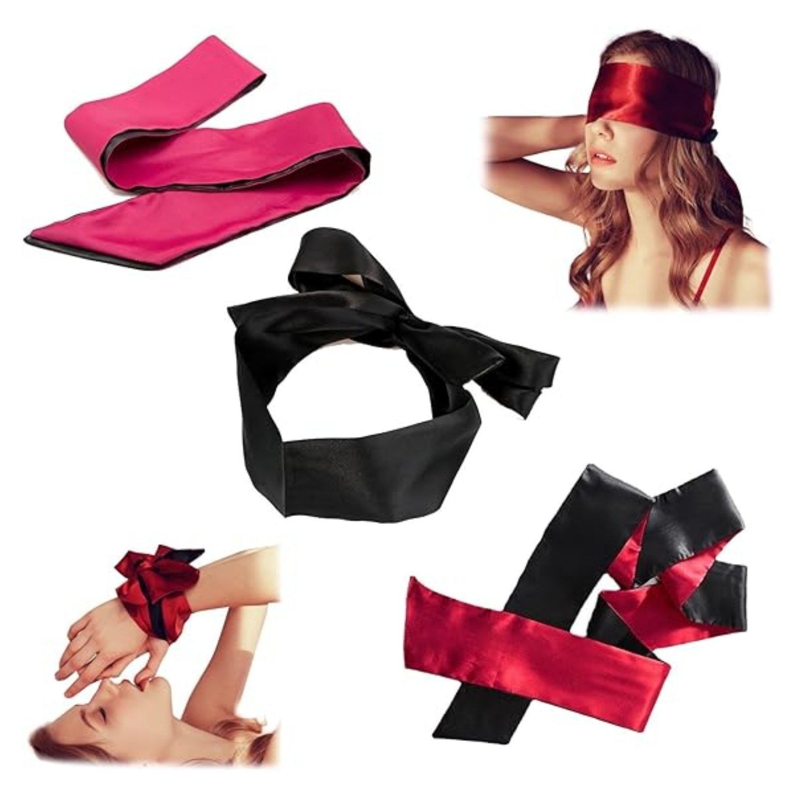 Antifaz de Satin Rojo con Negro- Antifaz de Tela Bondage - Imagen 6