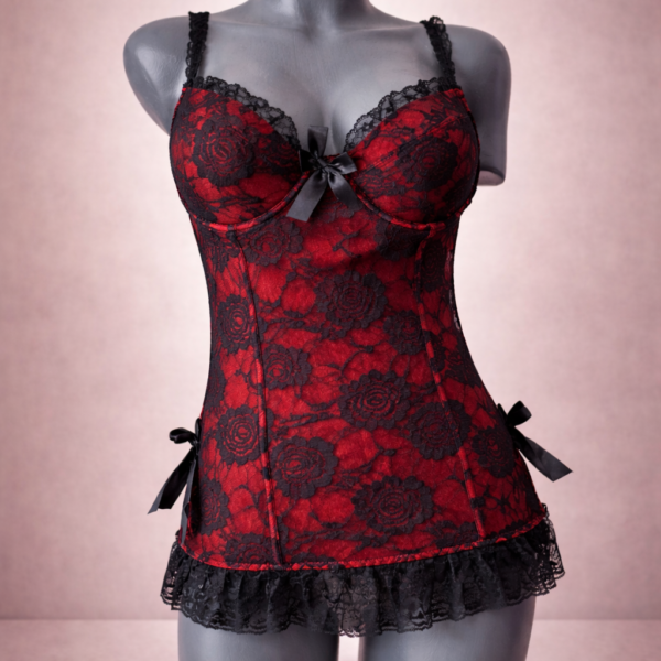 Elegante body de encaje rojo con negror y diseño floral- Talla M