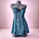 Pijama Sexy Satinada Azul con  Negro- Talla Mediana