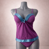 Conjunto Satinado Sexy Morado con Azul – Talla Chica