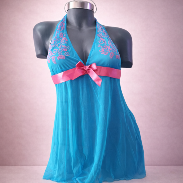 Mapalé Vestido Azul Lazo Rosa