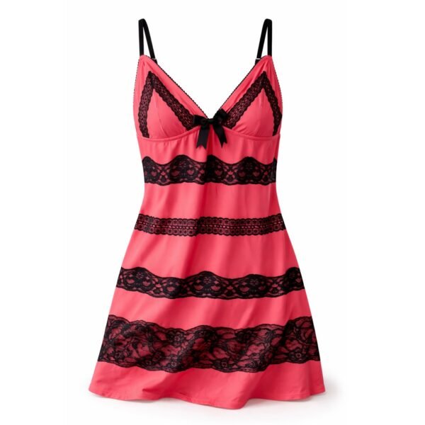 Victoria’s Secret Pijama Babydoll Rosa Fiucsa con Negro – Talla Chica