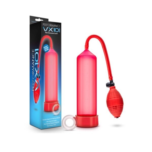 Bomba de Vacío para Pene con Anillo Stay Hard Roja – Performance VX101 Roja con Anillo