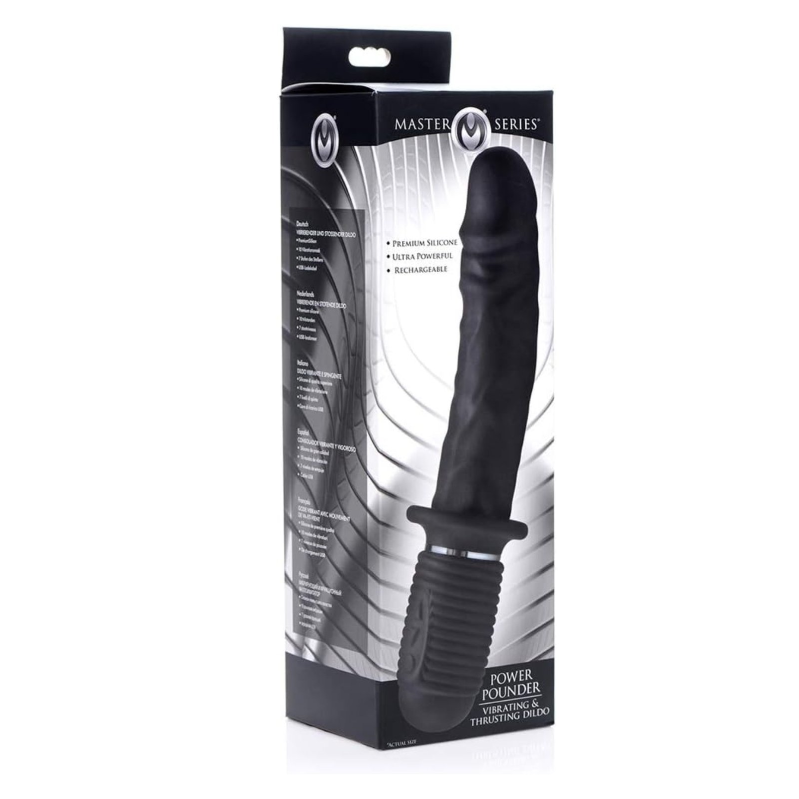 Dildo Vibrador  con Movimiento de Empuje Automático Recargable Negro – Master Series Power Pounder