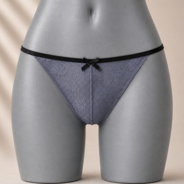 Bikini de Encaje Gris con Moño Negro Talla XG – Bikini Valeria Gris Talla XG