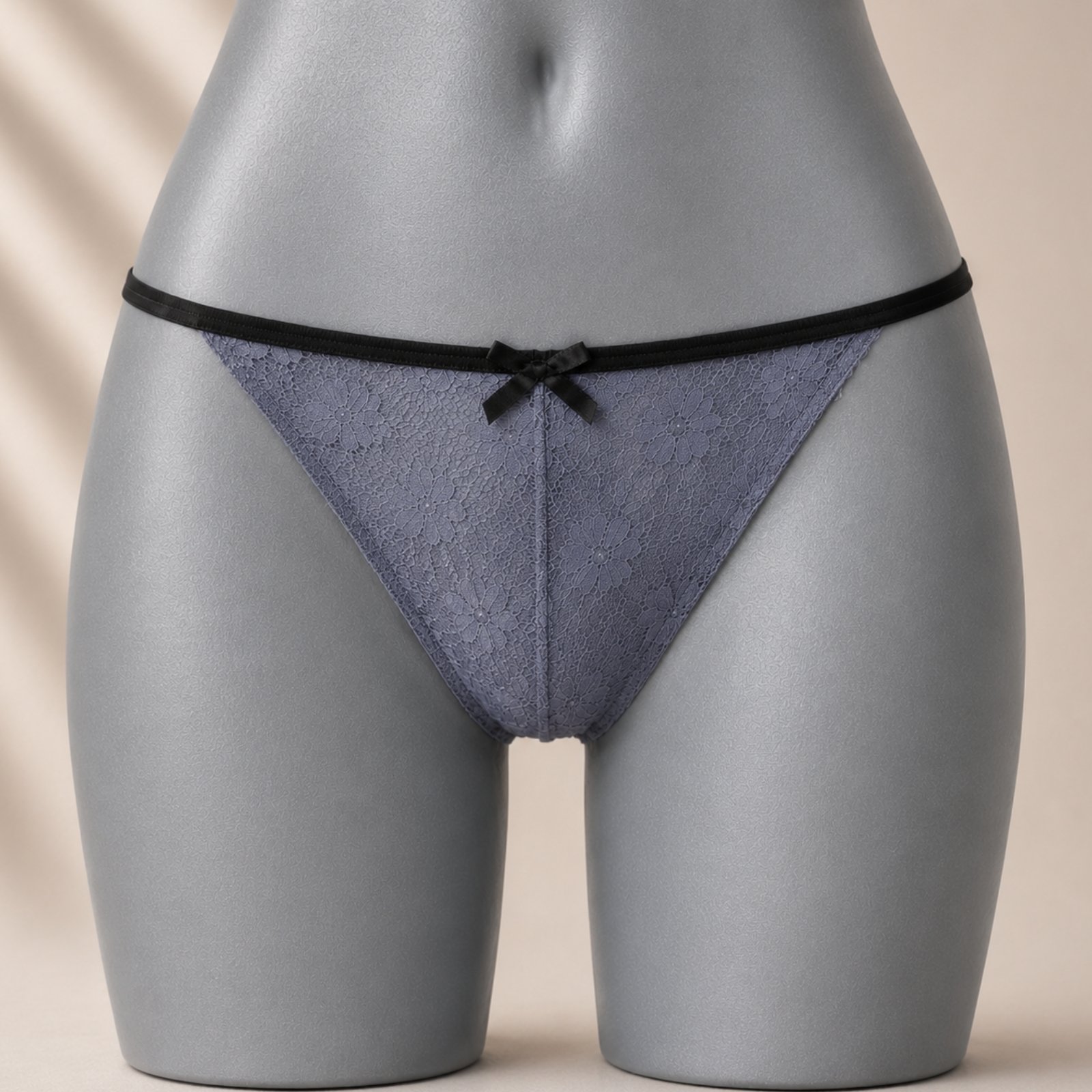 Bikini de Encaje Gris con Moño Negro Talla XG - Bikini Valeria Gris Talla XG