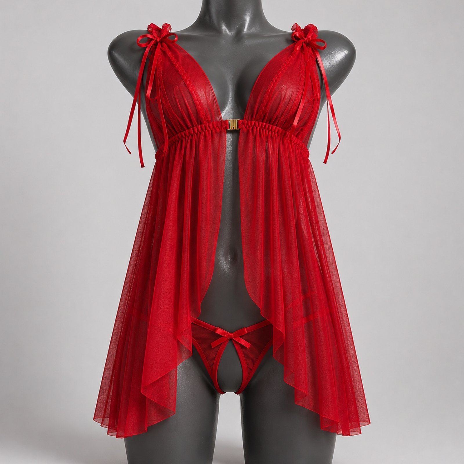 Babydoll con Holanes Rojo | Encaje - Imagen 2