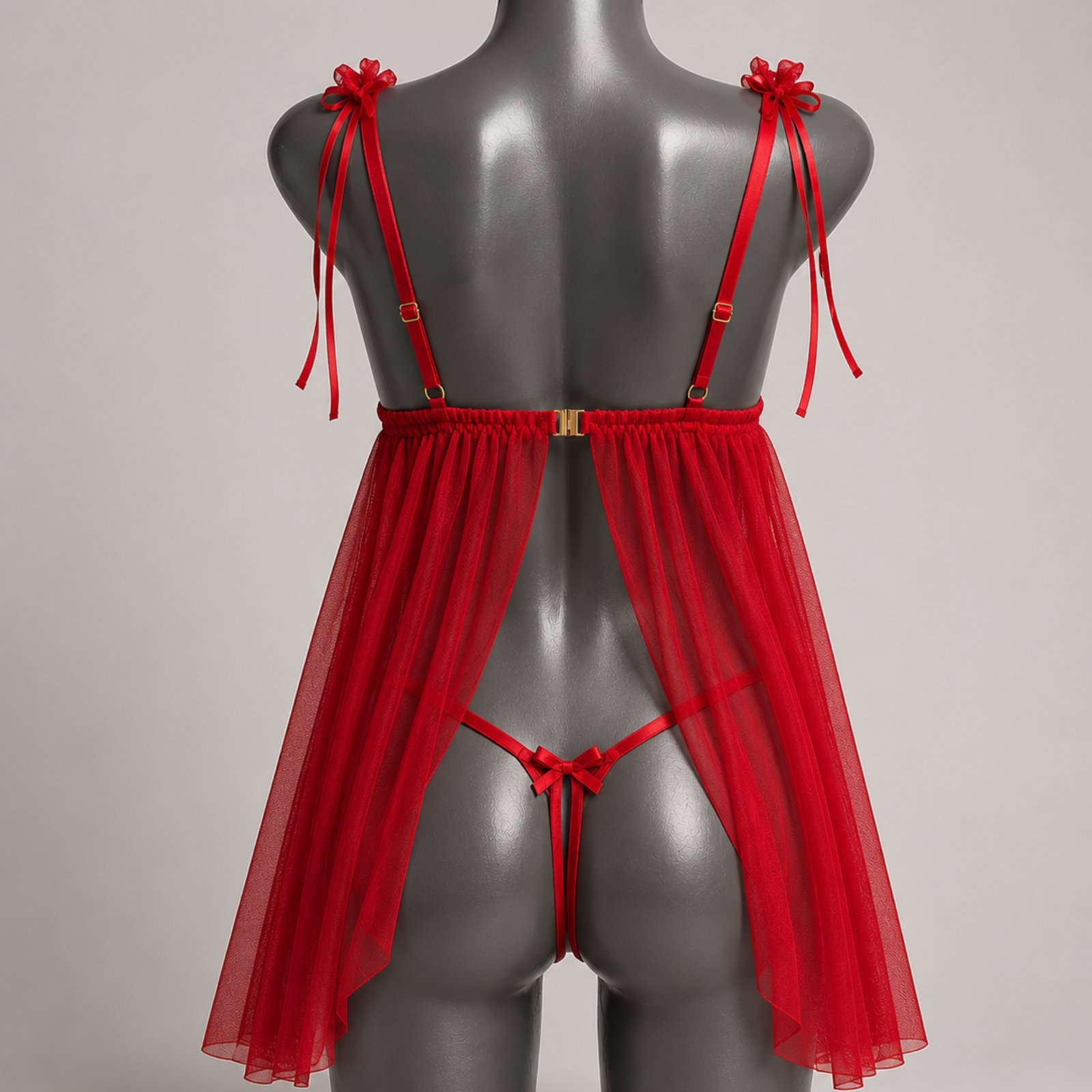 Babydoll con Holanes Rojo | Encaje - Imagen 3