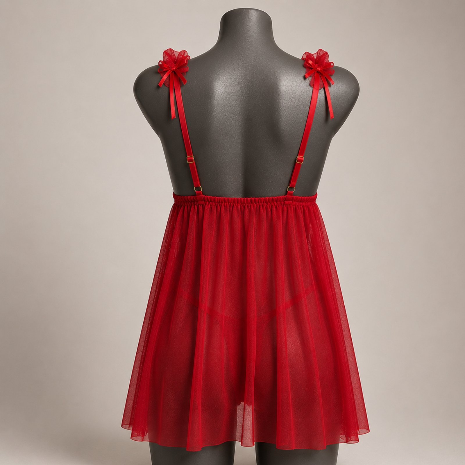 Babydoll con Holanes Rojo | Encaje - Imagen 4