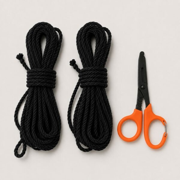 Kit Shibari | 2 Cuerdas Finas de Algodón de 8 m + Tijeras de Seguridad