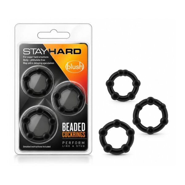 Stay Hard Beaded Cockrings – Anillos Color Negro para Pene