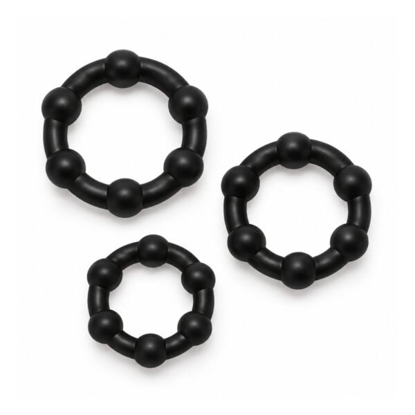 Stay Hard Beaded Cockrings – Anillos Color Negro para Pene