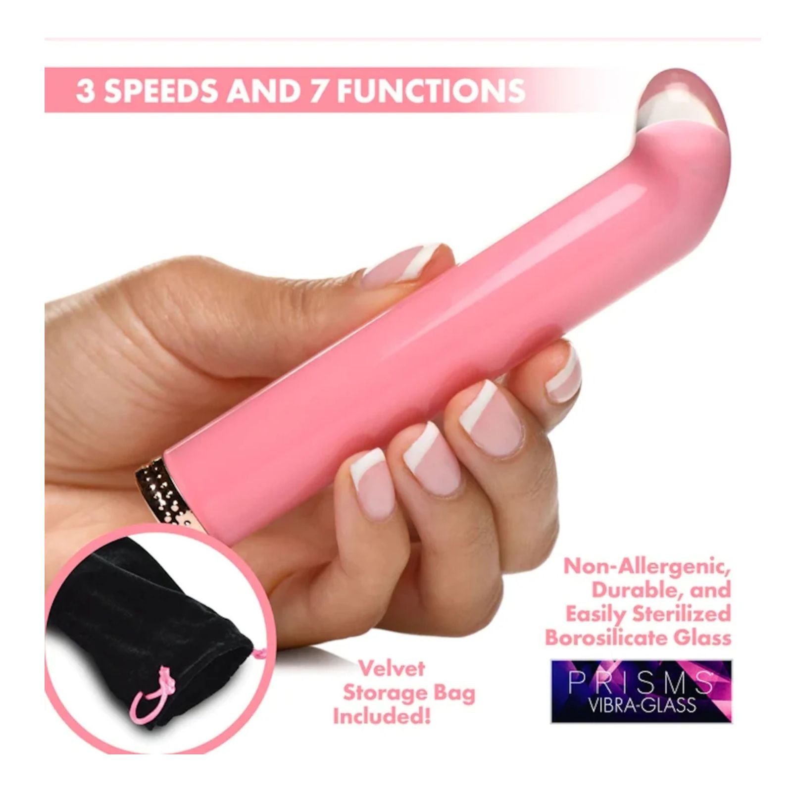 VIBRA-GLASS 10X Mini G-Spot Vibe Pink – PRISMS | Vibrador Curvo de Vidrio Color Rosa - Imagen 5