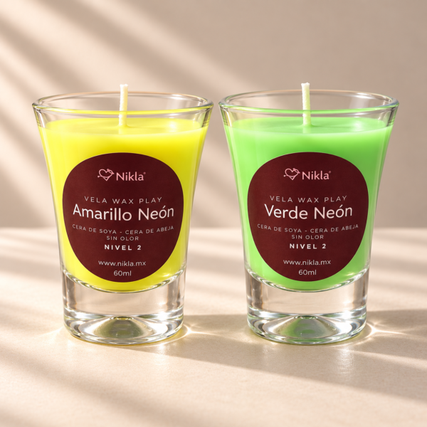 Vela Wax Play Nivel 2 Amarillo Neón y Verde Neón 60 ml